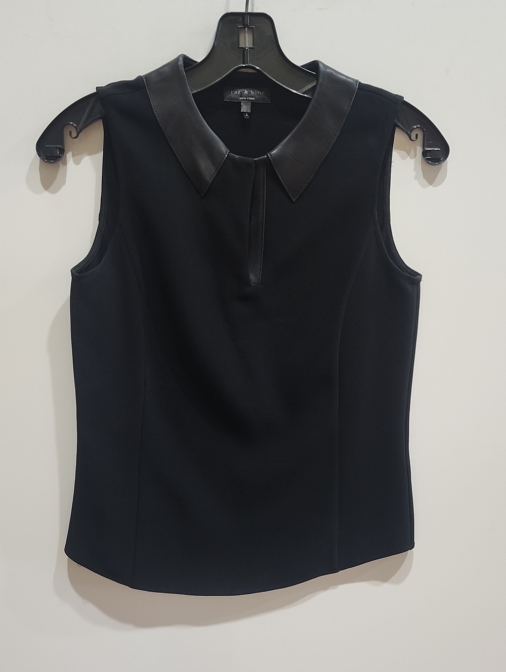 rag & bone Black Sleeveless Top with Faux Leather Collar
